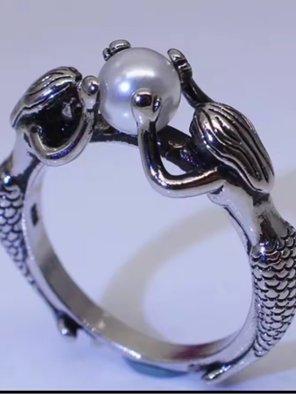 Silver Mermaid Pearl Ring